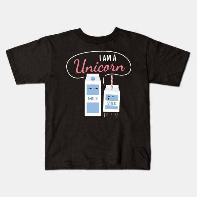I Am A Unicorn Milk Funny Carton Kids T-Shirt by MooonTees